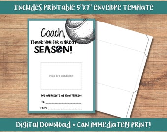 Porte-carte cadeau imprimable pour entraîneur de tennis, carte de remerciement imprimable, entraîneur de tennis, carte-cadeau amazon