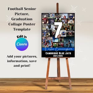 Football Player Number Photo Collage Poster Canva Template, Senior night, graduation gift, picture collage, end of season gift for football