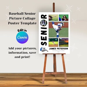 Baseball Senior Night Graduation Picture Collage Canva Template, Senior night poster, graduation poster, end of season photo collage