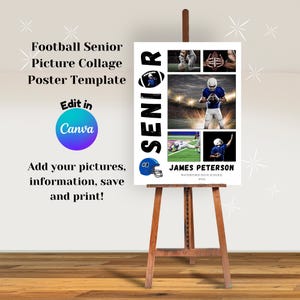 Football Senior Night Photo Collage Poster Canva Template, Senior night gift, picture collage, end of season gift for football player