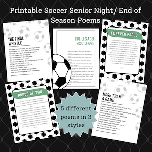 Poemas imprimibles para regalar a los estudiantes de último año de fútbol, cartas de mamá, papá y padres para la noche de graduación, poemas de fútbol, banquete de fin de temporada, graduación
