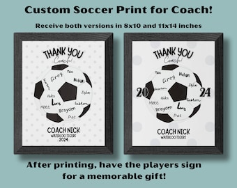 Regalo de equipo personalizado para entrenador de fútbol, póster de firma para regalo de entrenador de fútbol, descarga digital, imprimible personalizado, fin de temporada