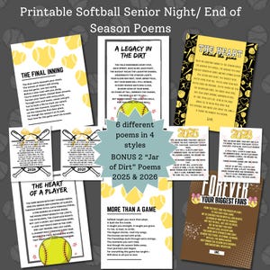 Poemas imprimíveis para presentear as veteranas do softball, cartas de pais e mães para a noite das veteranas, poemas em um pote de terra, banquete de fim de temporada, formatura