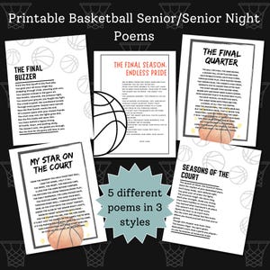 Poemas imprimibles para regalar a los estudiantes de último año de baloncesto, cartas para la noche de último año de mamá, papá y padres, poemas de baloncesto, banquete de fin de temporada, graduación