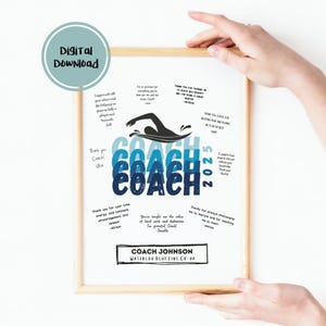 Custom Printable Swim Coach Gift Poster for Signatures | Team Thank you Gift to Coach | Swim team, club Senior banquet | End of season gift