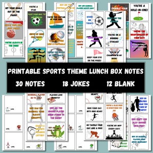 Cartões de lancheira inspiradores com tema esportivo para impressão, notas, piadas para crianças, cartões de afirmação, volta às aulas, mensagens divertidas de almoço para crianças