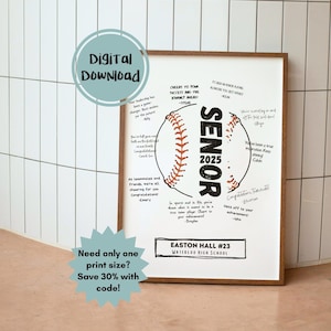 Custom Printable Senior Gift Baseball Poster for Signatures | End of Season Team Gift | Baseball Senior Night | Digital Download