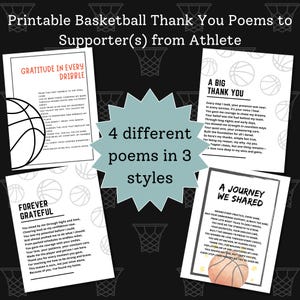 Poemas de agradecimiento para padres de baloncesto para imprimir, banquete de fin de temporada, agradecimiento por la graduación, carta para padres, noche de baloncesto para estudiantes de último año