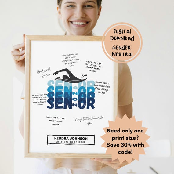 Swim Team Custom Printable Senior Gift Poster for Signatures | End of Season Team Gift Banquet | Swimming Team, Club Senior Night