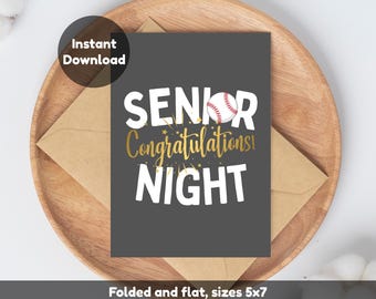 Printable Senior Night Baseball Card, Congratulations Sports Card, Foldable or Flat, Instant Download Senior Night Gift, 5x7 & 4x6 Sizes