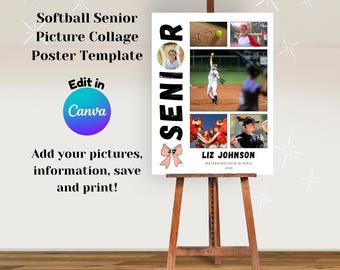 Softball Senior Night Photo Collage Poster Canva Template, Senior night gift, picture collage, end of season gift for softball player