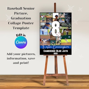 Baseball Player Number Photo Collage Poster Canva Template, Senior night, graduation gift, picture collage, end of season baseball gift
