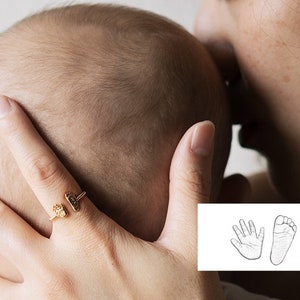 18k Gold • Actual Hand Foot Print 3D Ring • Custom Gift for Mom • New Born • Baby Shower • Personalized Birthday Anniversary • Memorial Gift