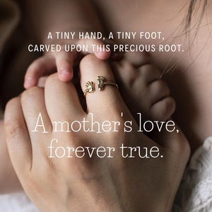 3D Engraving Mother & Baby Tiny Hand and Footprint Ring • Mother&#39;s Day Gift • Gift For Mom • Newborn Keepsake • Adjustable Ring