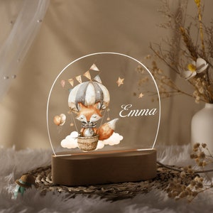 Custom Baby Name Animal Night Light, Personalized Nursery Night Lamp, Kid Bedroom Decor with Hot Air Balloon, New Mom Gift, Newborn Gift