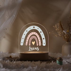 Custom Rainbow Night Light for Baby, Personalized Nursery Lamp with Wooden Stand, Gift for Baby, Toddler Boy Gift, Baby Girl Bedroom Decor