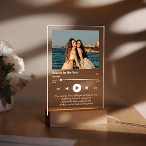 Lámpara de noche con foto y placa acrílica personalizada, lámpara de noche musical personalizada, marco de fotos LED, regalo de cumpleaños para mejor amigo o amante de la música.
