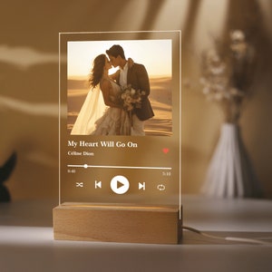 Personalized Acrylic Plaque Night Light, Custom Photo Song Night Lamp, LED Music Bedside Light, Wedding Gift, Couple Gift for Girlfriend