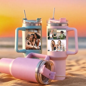 Kundenspezifischer Fotobecher mit Griff und Strohhalm, personalisierter 40-Unzen-Edelstahl-Kaffeebecher, kundenspezifischer Bildreisebecher, entwerfen Sie Ihre eigene Tasse