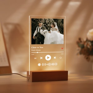 Custom Light Up Music Night Light, Personalized Photo Music Plaque, LED Song Acrylic Plaque, Album Cover Plaque, Anniversary Gift for Her