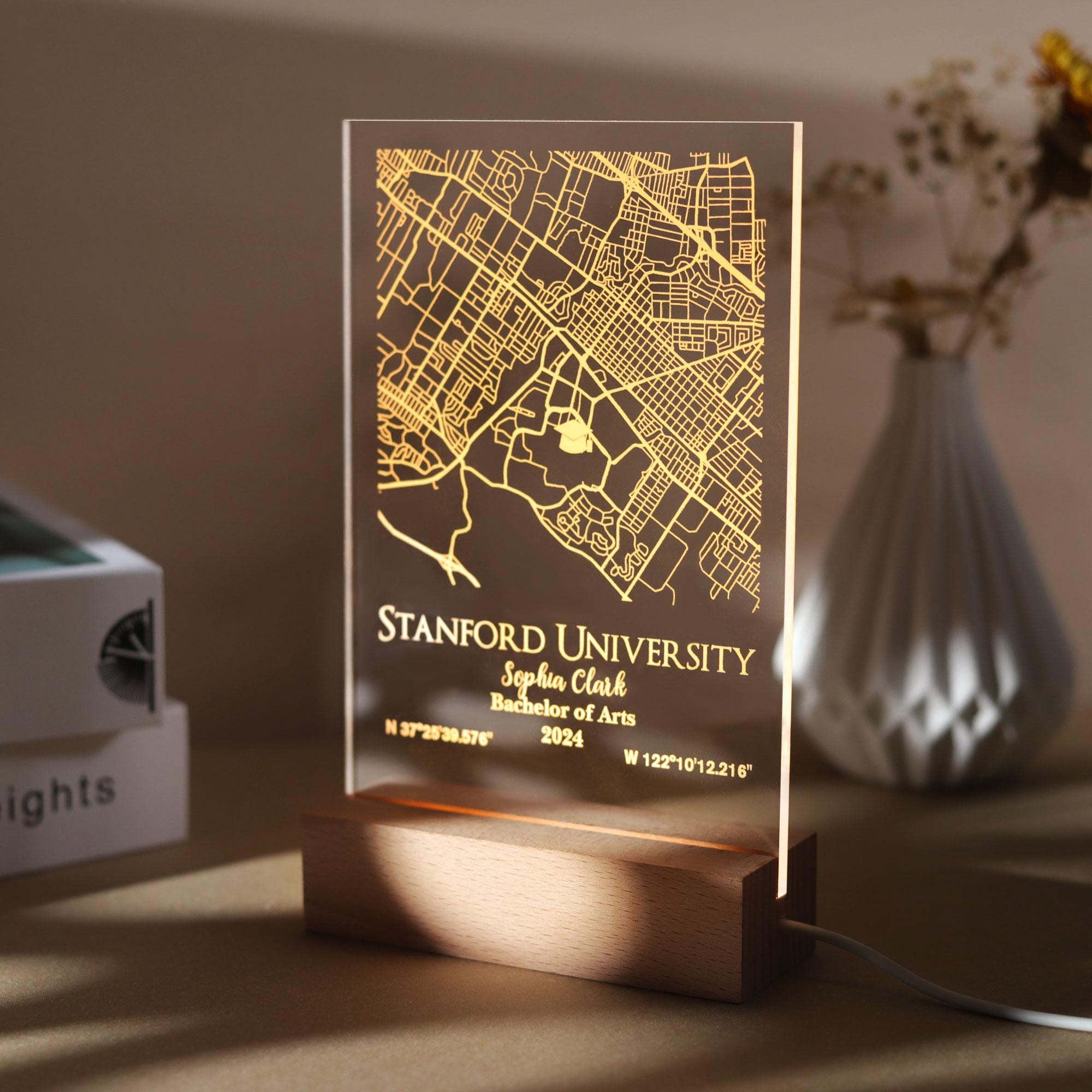 Personalized Campus Map Night Light, Custom College Map LED Night Lamp, University Map Acrylic Plaque, Graduation Gift for Class of 2024