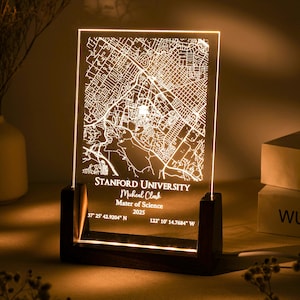 Veilleuse de carte du campus personnalisée, veilleuse LED de carte de l'université personnalisée, plaque acrylique de carte de l'université, cadeau de remise des diplômes, promotion 2025