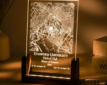 Personalized Campus Map Night Light, Custom College Map LED Night Lamp, University Map Acrylic Plaque, Graduation Gift, Class of 2025