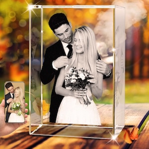 Custom 3D Engraved Crystal Photo, Personalized 3D Crystal Photo, Laser Engraved Etched Picture Crystal Brick Cube, Memorial Anniversary Gift
