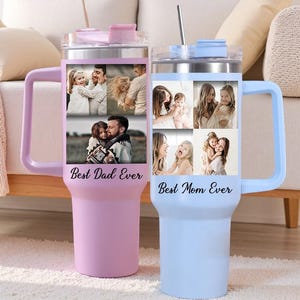 Benutzerdefinierte Fotocollage 40 Unzen Becher, kundenspezifische Becher mit Griff und Strohhalm, personalisierte Best Dad Ever Becher, benutzerdefinierte Mom Becher mit Text