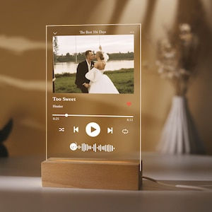 Custom Photo Music Acrylic Night Light, Personalized Picture Song Plaque for Girlfriend, Album Cover Bedside Lamp, Anniversary/Birthday Gift