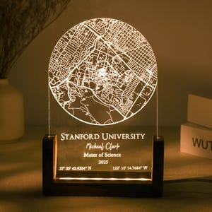 Veilleuse de carte d'université personnalisée, carte de campus personnalisée, plaque acrylique LED, lampe de carte d'université, cadeau pour diplômé, cadeau de remise des diplômes, promotion 2025