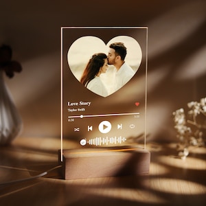 Personalized Wedding Photo Music Plaque, Custom Album Cover Song Night Light, Bedroom Decor Bedside Night Lamp, Birthday Gift for Him/Her