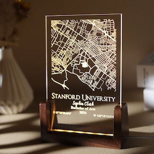 Benutzerdefinierte College Map Nachtlicht, personalisierte College Map LED-Nachtlampe, Universitätskarte Acrylplakette, Abschlussgeschenk für die Klasse von 2024