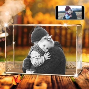 Personalized 3D Crystal Photo Portrait, Custom 3D Engraved Crystal Photo, Crystal Brick Cube, Memorial Gift, Christmas Gift for Family