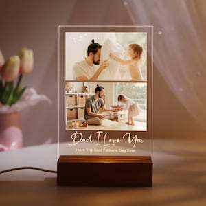 Personalisierte Foto Collage Nachtlicht für Papa, Benutzerdefinierte Foto Acryl Nachtlicht, LED Holz Stand Nachtlampe, personalisierte Papa Geschenk vom Kind