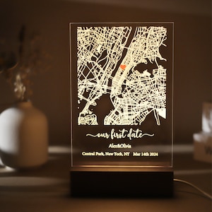 Benutzerdefinierte erste Date Map Acrylplakette, personalisierte wo wir uns getroffen haben Karte Nachtlicht, benutzerdefinierte Karte Print Bedrrom Dekor, Paare Geschenk für Sie / Ihn