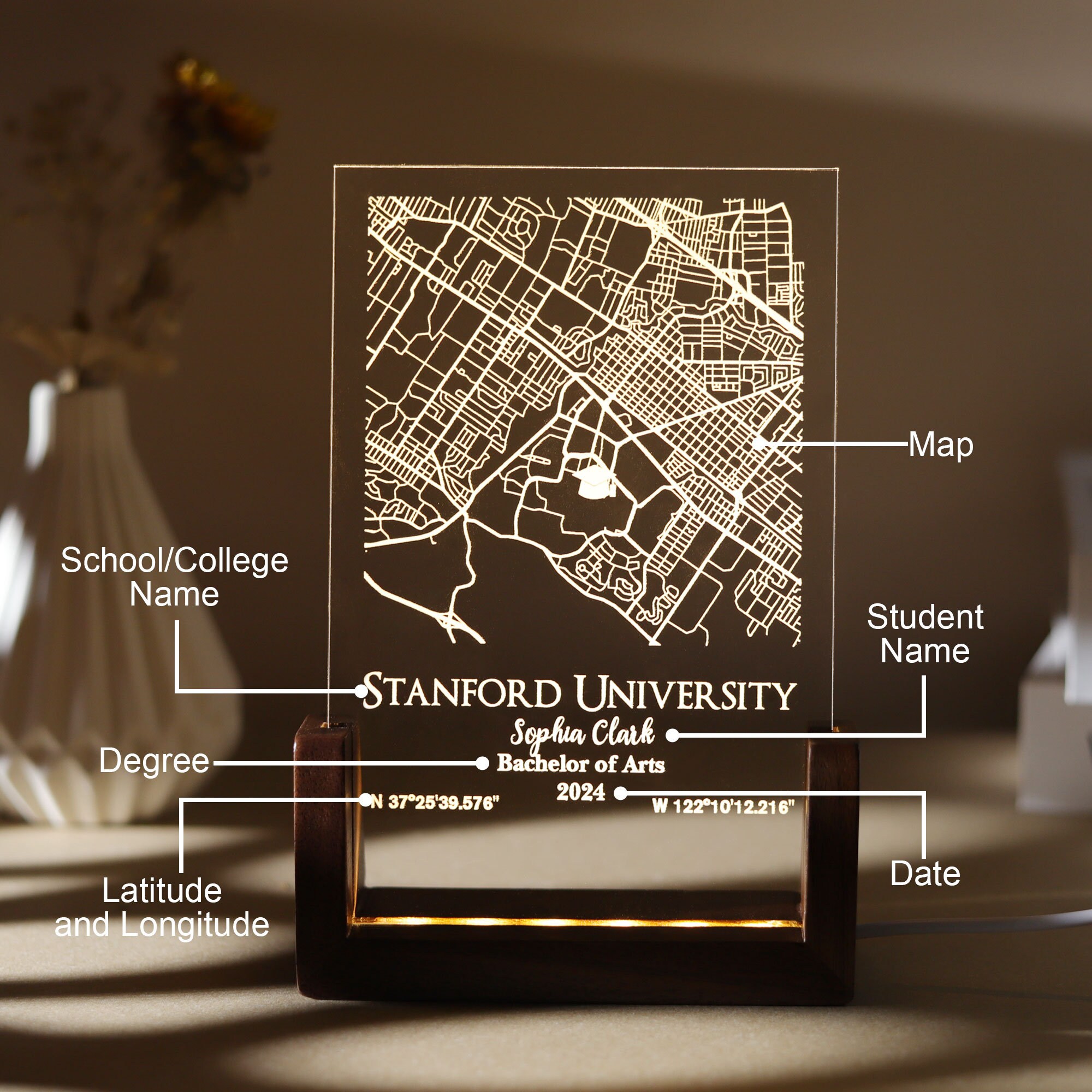 Custom College/university Map Night Light, Unique Grad Gift Class of ...