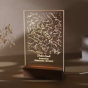 Luz noturna de mapa de constelação personalizada, mapa de estrelas personalizado por lâmpada de data, gráfico de estrelas do céu noturno placa de acrílico LED, presente de casamento para ele/ela