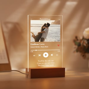Personalized Picture Music Plaque, Custom Photo Acrylic Night Light, Album Cover Frame Night Lamp, Anniversary Gift, Birthday Gift for Her