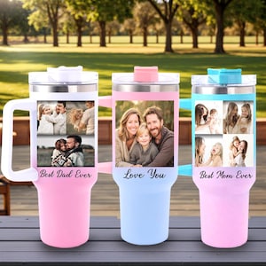 Kundenspezifischer 40-Unzen-Fotobecher mit Griff und Strohhalm, personalisiertes Bild Tavel-Wasserbecher, kundenspezifische beste Mutter aller Zeiten, kundenspezifisches Geburtstagsgeschenk für Vati