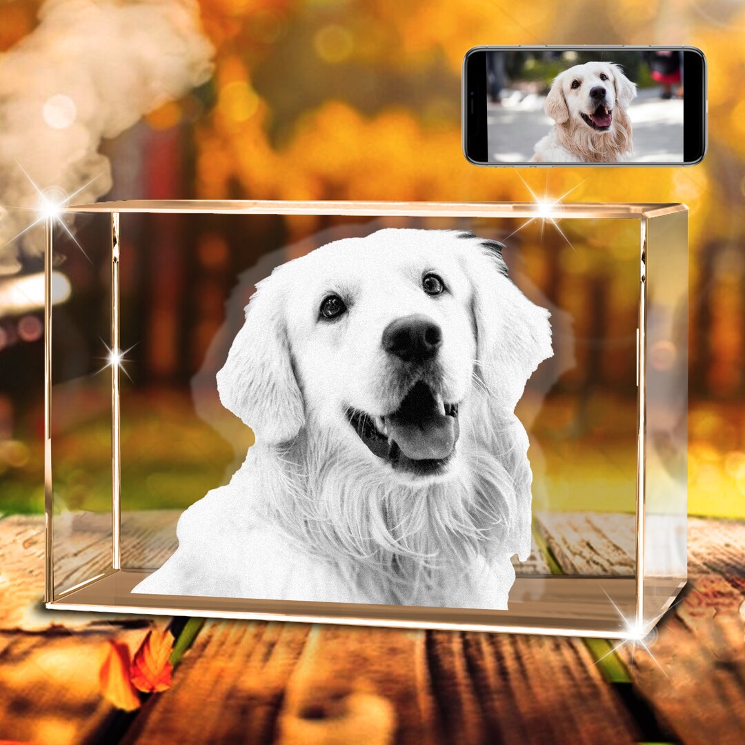 Custom 3D Photo Engraved Pet Memorial Crystal, Personalized 3D Crystal ...