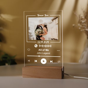 Custom Photo Song Night Light Plaque, Personalized Music LED Acrylic Plaque Decor, Custom Album Cover Night Lamp for Him\Her, Couple Gift