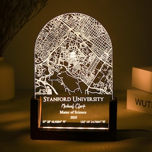 Veilleuse de carte d'université/d'université personnalisée, cadeau unique pour les diplômés de la promotion 2025, plaque acrylique LED de carte de campus personnalisée, cadeau de remise des diplômes 2025