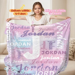 Personalized Baby Blanket With Name, Custom Flannel Blankets For Kids, Custom Blanket Gift For Baby Girl,Granddaughter Blankets From Grandma