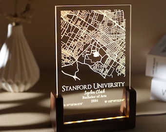 Custom College/University Map Night Light, Unique Grad Gift Class of 2024, Personalized Campus Map LED Acrylic Plaque, Gift for Graduation