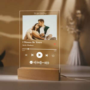 Custom Photo Music Night Light, Personalized Picture Song Acrylic Plaque, Light Up Music Album Cover Night Lamp, Anniversary Gift for Him