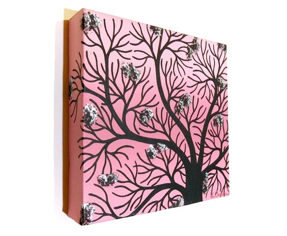 Pink Cherry Blossom Tree Art Original Acrylic Painting Of A Etsy