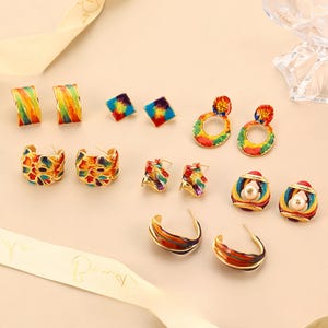 Multicolor Emaille Ohrringe/Unregelmäßige Farbspritzer Ohrringe/Vibrierende Emaille Ohrringe/Emaille Regenbogen Schmuck/Weihnachtsgeschenk/Geschenk für Sie