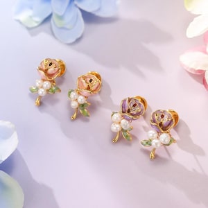 Baroque Floral Pearl Earrings/Oil Painting Flower Earrings/Handmade Pearl Jewelry/Flower Earrings/Pearl Jewelry/Gift for Her/Mother's Gift