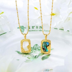 Natural Abalone Necklace Abalone Shell Pendant Stone Moon Necklace Energy Healing Jewelry Abalone Jewelry Minimalist Jewelry Gift For Her